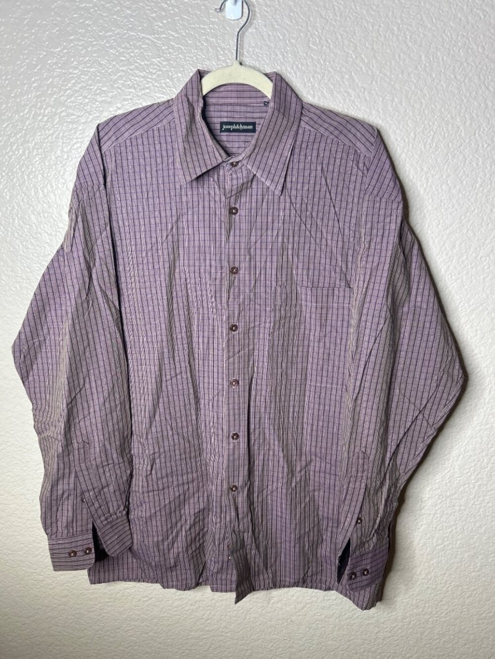 Joseph & Lyman Mens Size Large Purple Plaid Button-Up Shirt 100% Cotton